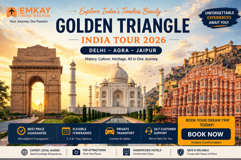 Golden Triangle India Tour 2026 (Delhi–Agra–Jaipur) – Price in USD, 3/5/7-Day Itinerary & Instant Booking