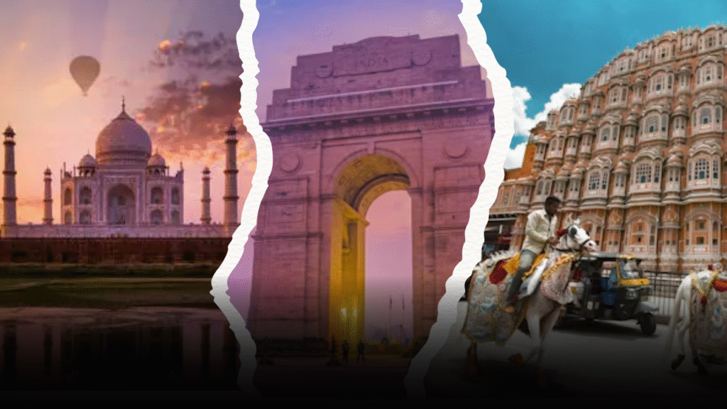 Golden Triangle tour India map with Delhi, Agra, and Jaipur
