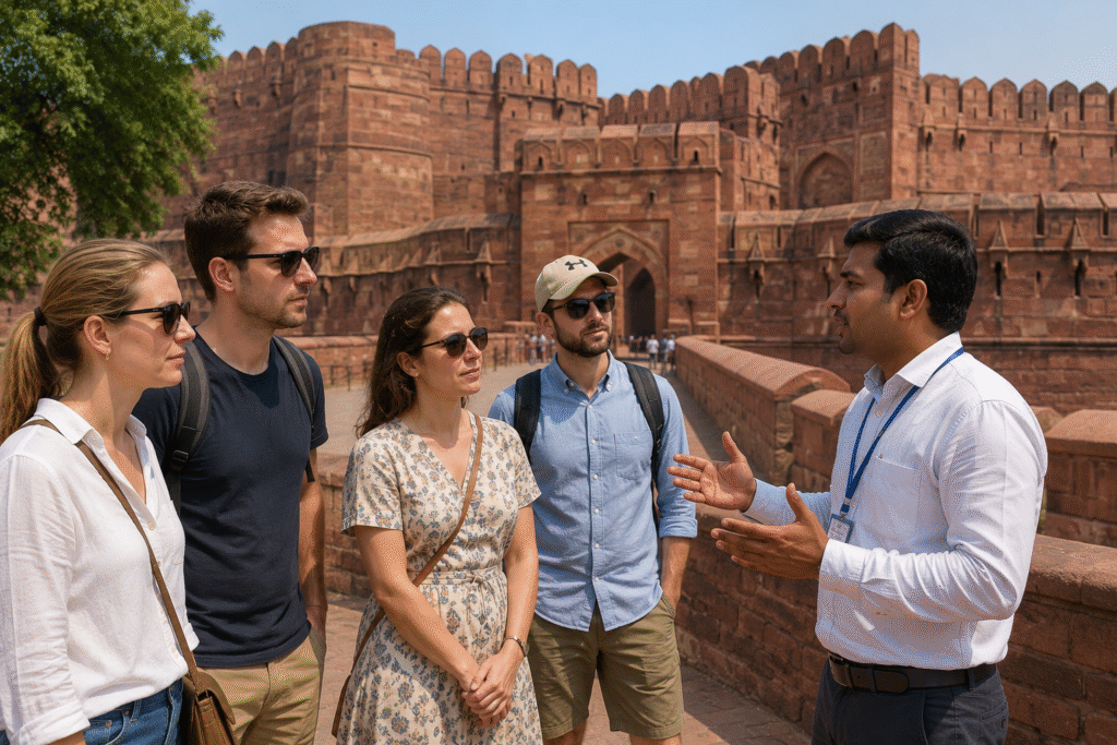  English speaking tour guide in Agra explaining Agra Fort history